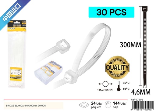 [02902] Bridas blancas de nylon 30 piezas 4.6 * 300 mm - Accesorios de ferretería