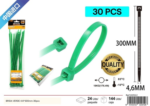 [02912] Brida verde 4.6*300mm 30pcs - Accesorios de ferretería