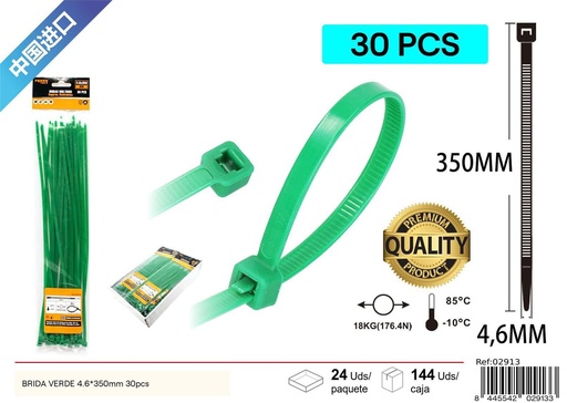 [02913] BRIDA VERDE 4.6*350mm 30pcs - Artículos de ferretería