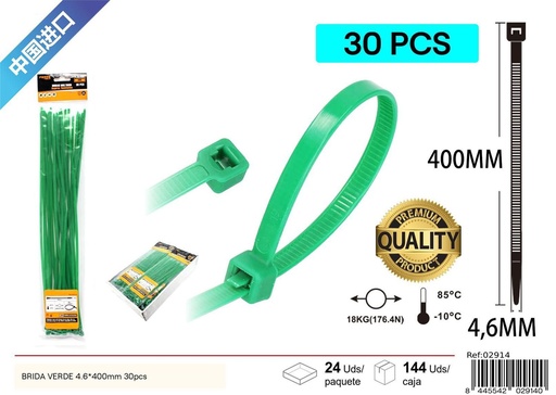 [02914] Bridas verdes 30pcs 4.6*400mm - Accesorios de ferretería