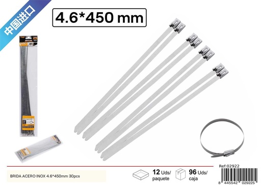 [02922] Brida de acero inoxidable 4.6x450 mm 30 pcs - Ferretería