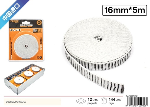 [02982] Cuerda persiana blanco y negro 16 mm x 5 m - Accesorios de ferretería