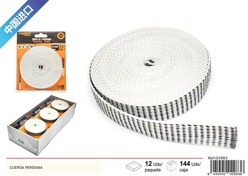 [02983] Cuerda persiana negra y blanca 21mm x 6m - Accesorios para cortinas