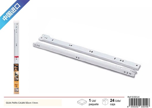 [03014] Guía para cajón 50 cm 1.1 mm - Accesorios de ferretería