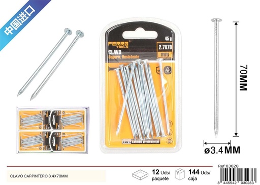 [03028] Clavo carpintero 3.4x70 mm - Accesorios de ferretería