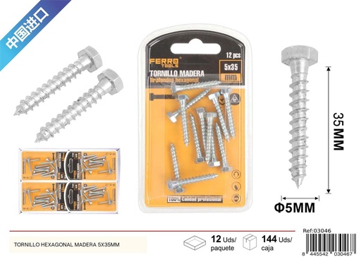 [03046] Tornillo hexagonal madera 5*35 mm - Accesorios de ferretería