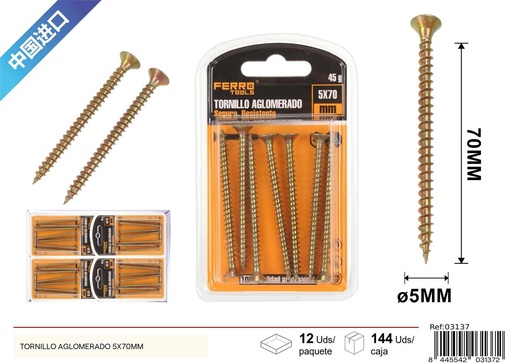 [03137] Tornillo aglomerado 6X40 mm - Accesorios de ferretería