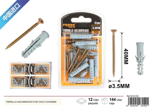 [03150] Tornillo aglomerado con taco 4X30 mm - Accesorios de ferretería