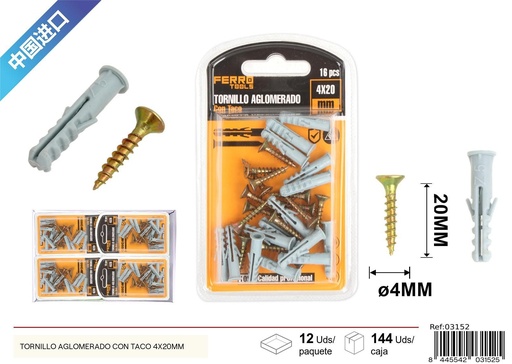 [03152] Tornillo aglomerado con taco 4X50 mm - Accesorios de ferretería
