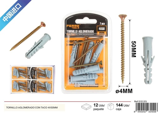 [03155] Tornillo aglomerado con taco 4.5X40 mm - Accesorios de ferretería