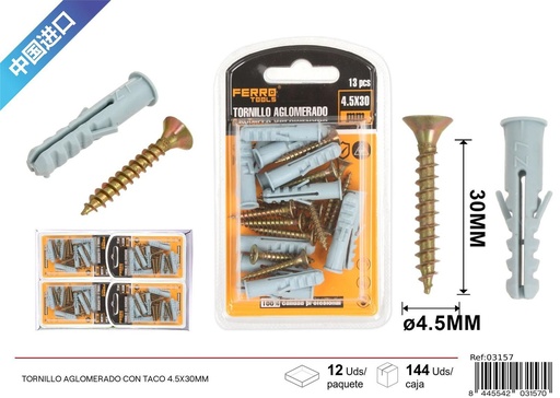 [03157] Tornillo aglomerado con taco 5*30 mm - Accesorios de ferretería