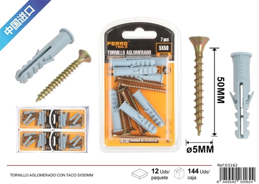 [03162] Tornillo aglomerado con taco 6X40 mm - Accesorios de ferretería
