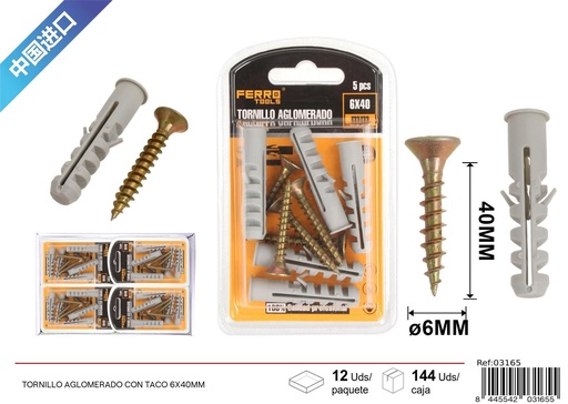 [03165] Tornillo aglomerado con taco 6X40 mm - Accesorios de ferretería