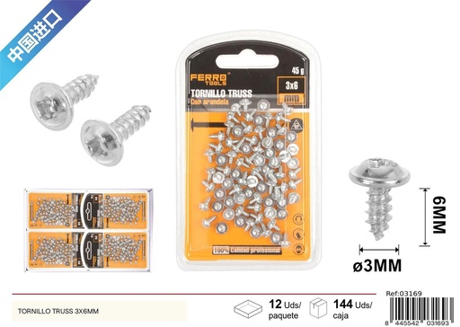 [03169] Tornillo Truss autoperforante galvanizado 3x6mm - Accesorios de ferretería