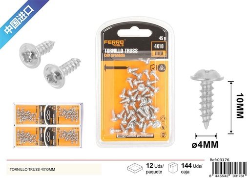 [03176] Tornillo Truss autoperforante galvanizado 4x10mm - Accesorios de ferretería