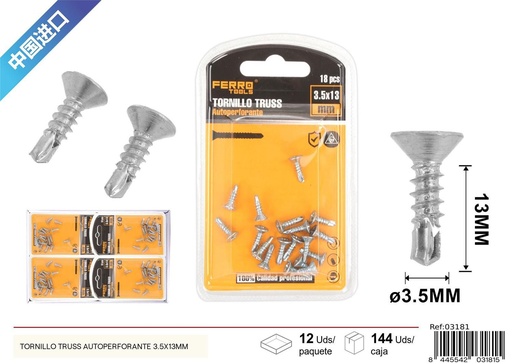 [03181] Tornillo Truss autoperforante 3.5x13mm - Accesorios de ferretería