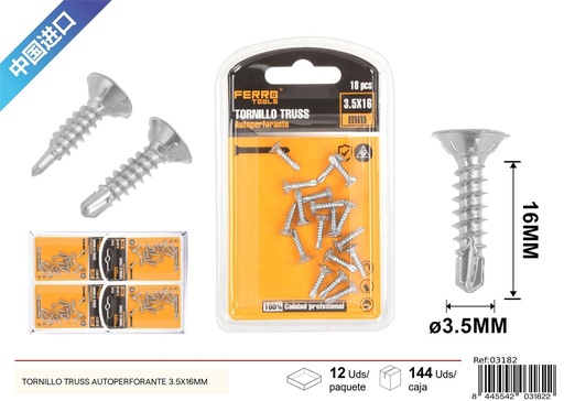 [03182] Tornillo Truss autoperforante 3.5x16mm - Accesorios de ferretería
