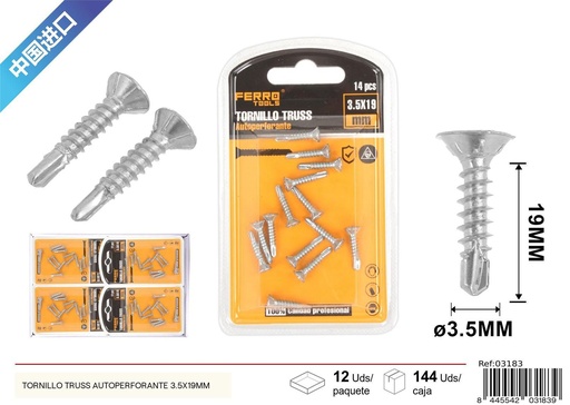 [03183] Tornillo Truss autoperforante 3.5x19mm - Accesorios de ferretería