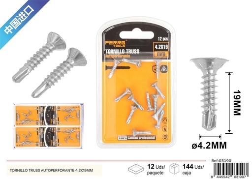 [03190] Tornillo Truss autoperforante 4.2x19mm - Accesorios de ferretería