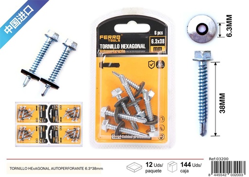 [03200] Tornillo hexagonal autoperforante 6.3x38mm - Accesorios de ferretería