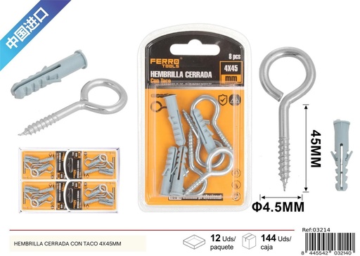 [03214] Hembrilla cerrada con taco 4x45mm - Accesorios de ferretería