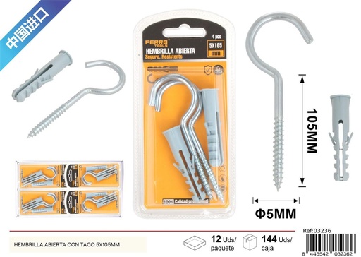 [03236] Hembrilla abierta con taco 5x105mm - Accesorios de ferretería