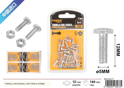[03277] Tornillo hexagonal con tuerca 4x12mm - Accesorios de ferretería