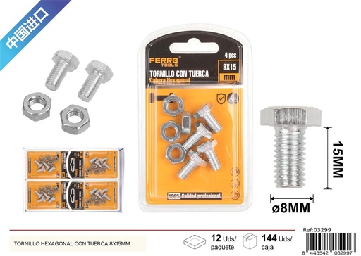 [03299] Tornillo hexagonal con tuerca 8x15mm - Accesorios de ferretería