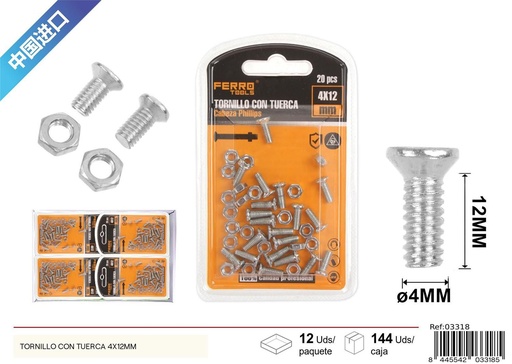 [03318] Tornillo con tuerca 4x12mm - Accesorios de ferretería