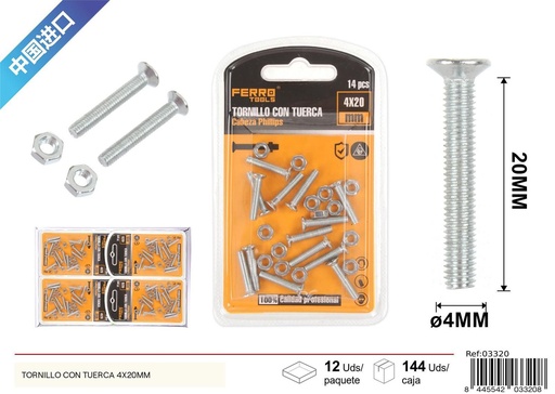 [03320] Tornillo con tuerca 4x20mm - Accesorios de ferretería
