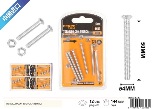 [03323] Tornillo con tuerca 4x50mm - Accesorios de ferretería