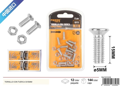 [03326] Tornillo con tuerca 5x15mm - Accesorios de ferretería
