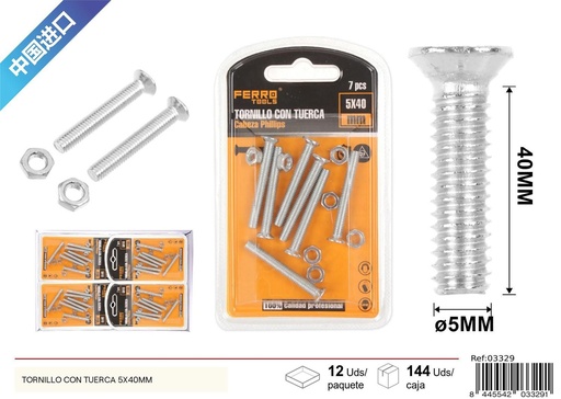 [03329] Tornillo con tuerca 5x40mm - Accesorios de ferretería