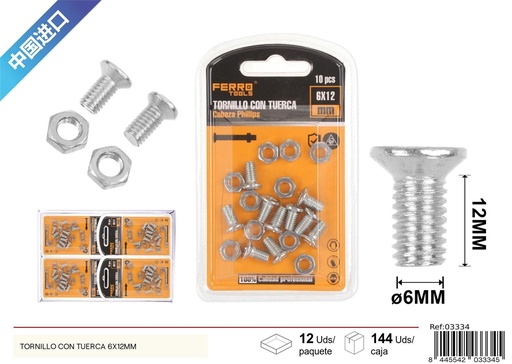 [03334] Tornillo con tuerca 6x12mm - Accesorios de ferretería
