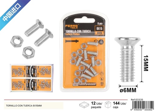 [03335] Tornillo con tuerca 6x15mm - Accesorios de ferretería