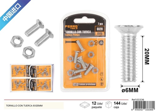 [03336] Tornillo con tuerca 6x20mm - Accesorios de ferretería