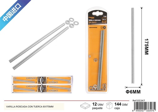 [03347] Varilla roscada con tuerca 6x175mm - Accesorios de ferretería