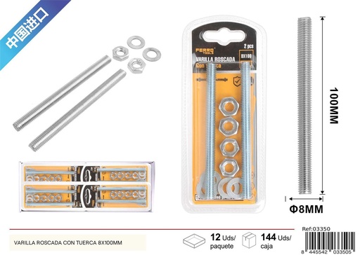 [03350] Vara roscada con tuerca de 8x100mm - Accesorios de ferretería