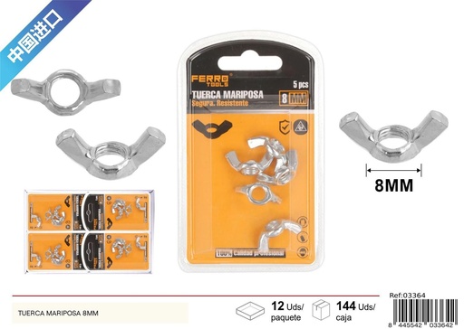 [03364] Tuerca mariposa 8mm - Accesorios de ferretería
