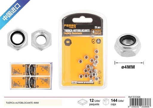 [03366] Tuerca autoblocante 4mm - Accesorios de ferretería