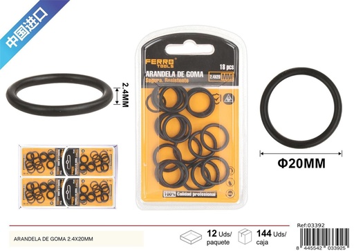 [03392] Arandela de goma negra 2.4x20mm - Accesorios de ferretería