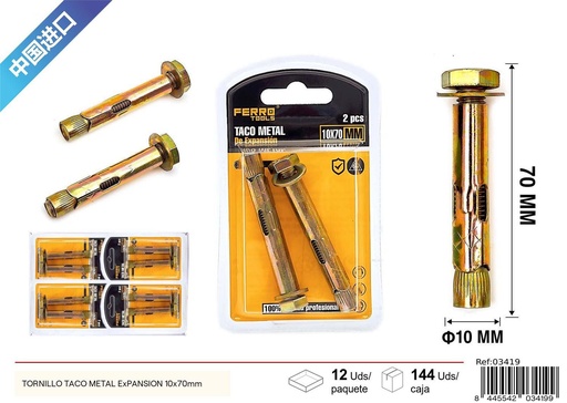 [03419] Tornillo de expansión de metal 10x70mm - Accesorios de ferretería