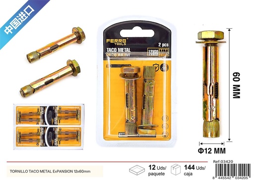 [03420] Tornillo de expansión metálico 12 x 60 mm - Ferretería