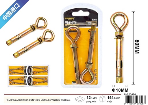 [03426] Hembrilla cerrada con taco metal de expansión 10x80mm - Accesorios de ferretería
