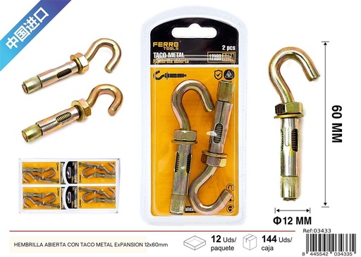 [03433] Hembrilla abierta con taco metal ExPANSION 12x60mm - Accesorios de ferretería