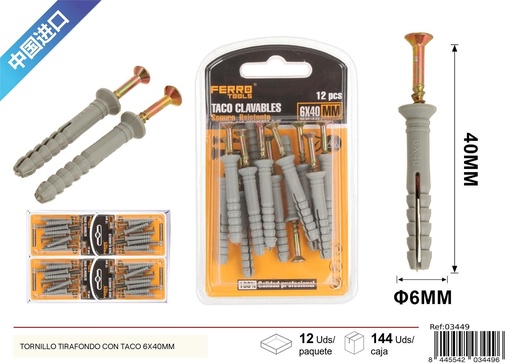 [03449] Tornillo tirafondo con taco 6X40MM, accesorios de ferretería