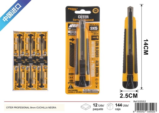 [03552] Cúter profesional 9 mm con cuchilla negra - Herramientas de ferretería
