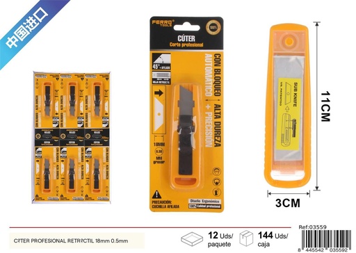 [03559] Cúter profesional retráctil 18 mm 0.5 mm - Herramientas de ferretería