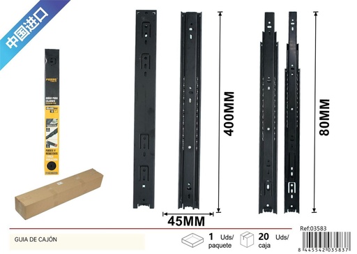 [03583] Guía de cajón 3 niveles 45x400mm - Herrajes y accesorios de ferretería
