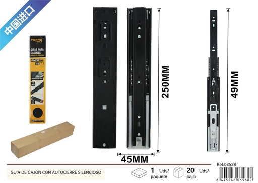 [03588] Guía de cajón con autocierre silencioso 45x250 mm - Ferretería